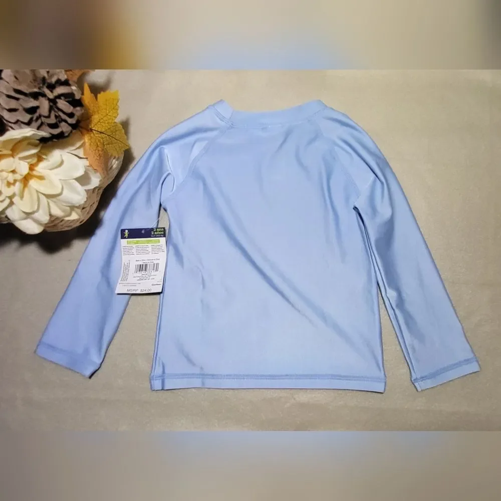 Gerber NWT Light Blue Long Sleeve Swim Rashguard, UPF 50+ Size 2T (28-32lbs)